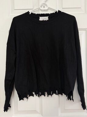 Six/fifty Black Distressed Crewneck Sweater